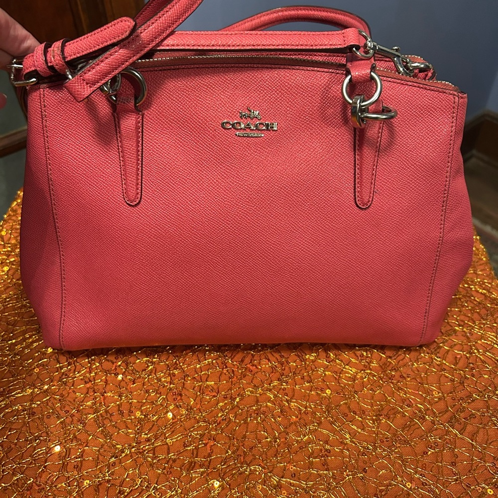 Coach Coral Pink Pebbled Leather Satchel
